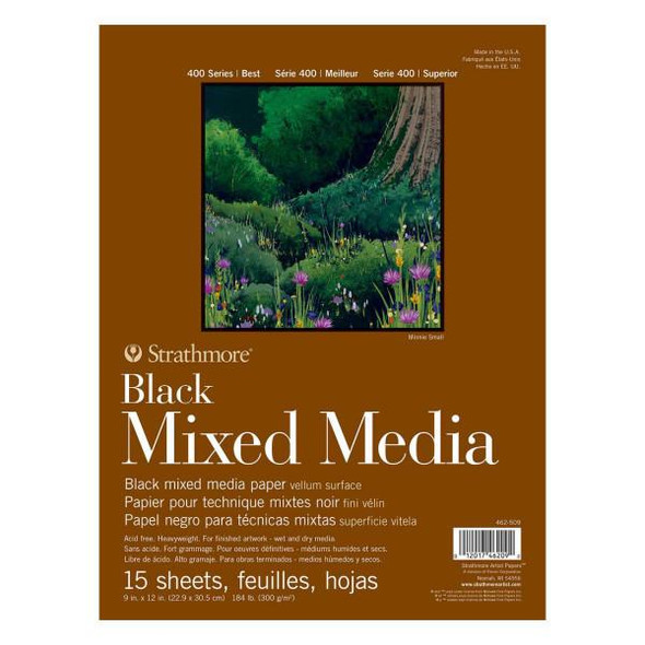 Strathmore Artist Papers, 400 Series Black Mixed Media Pad, 9" x 12", 15/sh