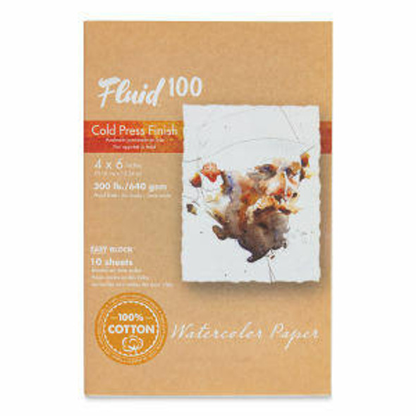 Global Art Materials Fluid 100 Watercolor Paper Block, Cold Press, 300lb, 4 x 6, 10 Sheets/Block