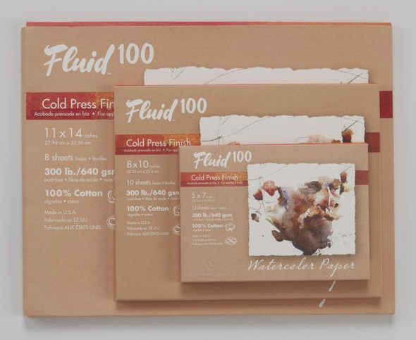 Global Art Materials Fluid 100 Watercolor Paper Block, Cold Press, 300lb,  4" x 6", 10 Sheets/Block 