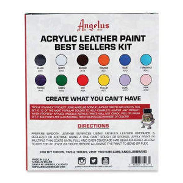 Angelus Acrylic Leather Paint Best Sellers Kit, 1 oz, 12 Colors
