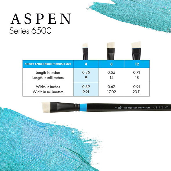 Princeton Artist Brush Company Princeton Brush Aspen Synthetic Bristle, Series 6500, Short Angle Bright 12 
