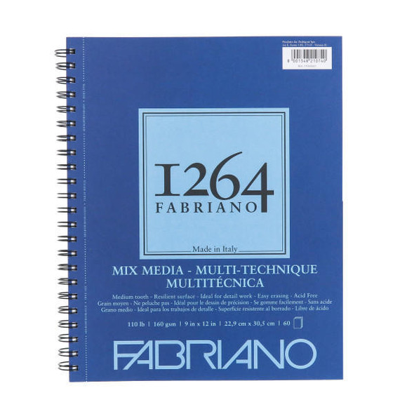 Fabriano 1264 Mixed-Media Pad, 9"x12" 110 lb (160gsm) 60sht/pad