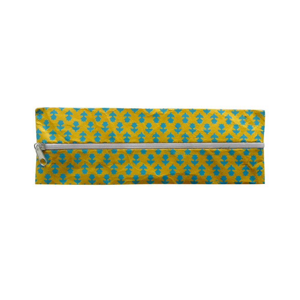 Lamali Lokta Handmade Pouches - Yellow/Blue Flowers 