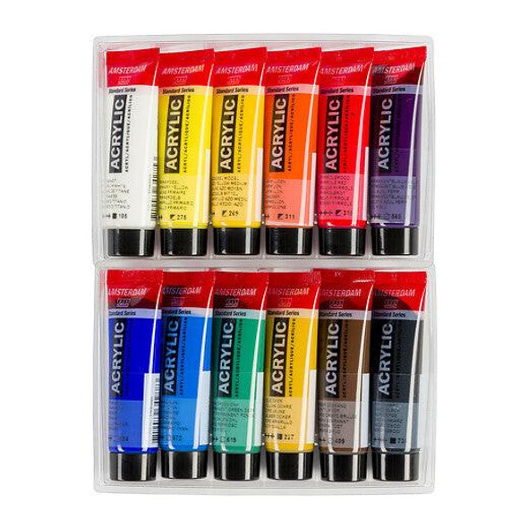 Royal Talens Amsterdam Standard Series Acrylic Paint Set, General Selection Set of 12 x 20mL 