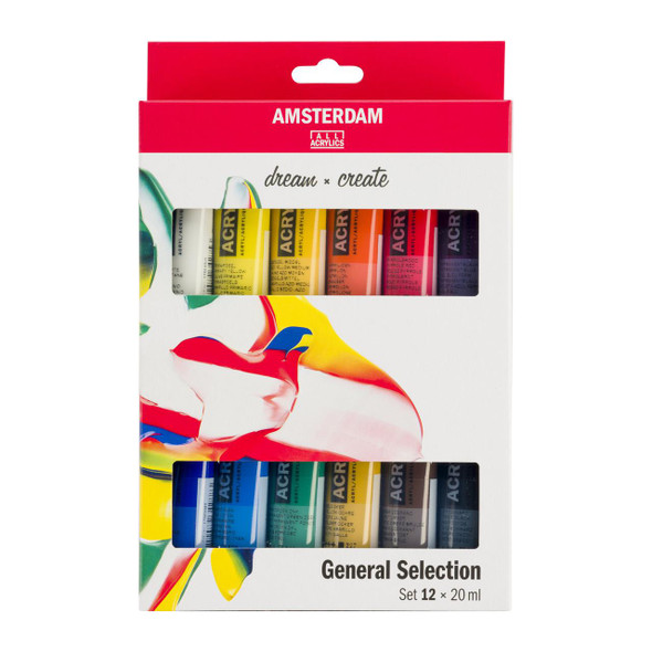 Royal Talens Amsterdam Standard Series Acrylic Paint Set, General Selection Set of 12 x 20mL 