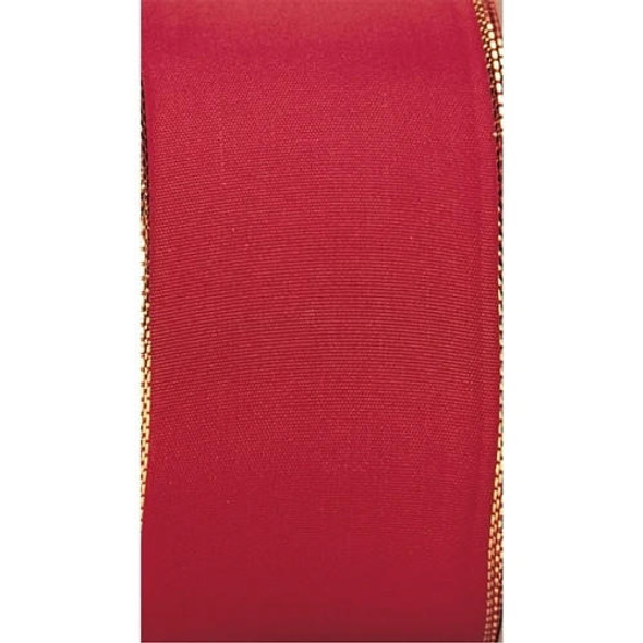 THE GIFT WRAP COMPANY/INTERNATIONAL GRT Wired Gold Edge Satin Ribbon, Red