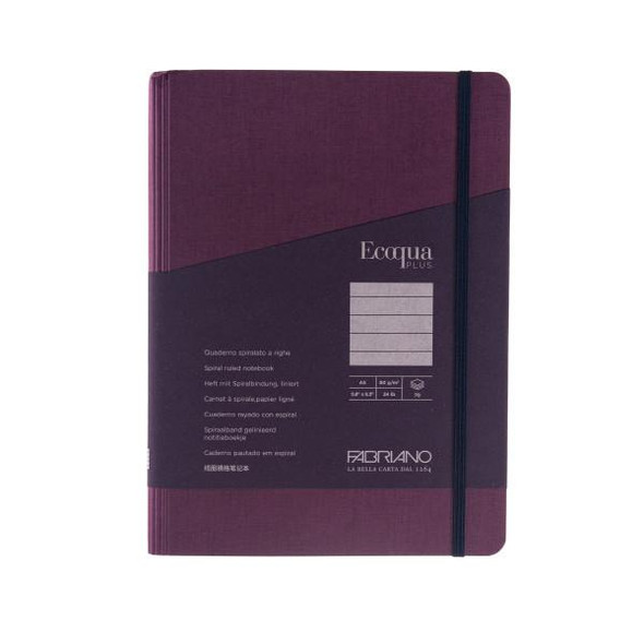 Fabriano Ecoqua Plus Hidden Spiral-Bound Notebook - 5.8"x8.3" (A5) - Lined - Wine