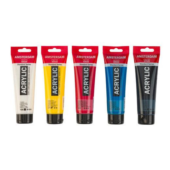 Royal Talens Amsterdam Standard Series Acrylic Paint Set, Primary Colors, Set of 5 x 120mL 
