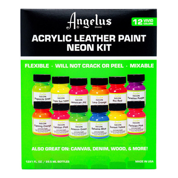  Angelus Acrylic Leather Paint Neon Kit, 1 oz., 12 Colors 