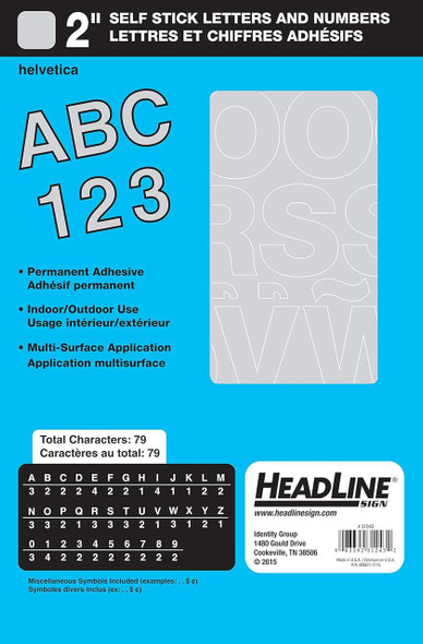 Headline Self-Stick Letters & Numbers, Heveltica Font, 2" White   Headline Self-Stick Letters & Numbers, Heveltica Font, 2" White
