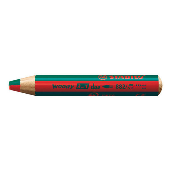  Stabilo, Woody 3-in-1 (Colored Pencil, Wax Crayon, & Watercolor), Duo Red/Dark Green 