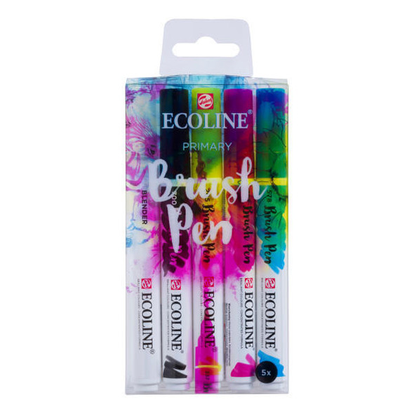 Royal Talens Ecoline Liquid Watercolour Brush Pen Set, 5-Colors, Primary 