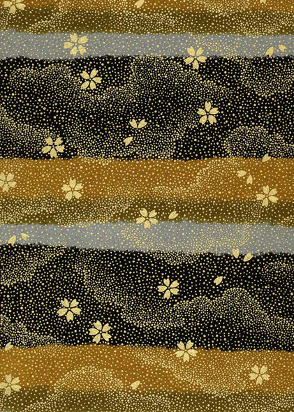 Japanese Paper Place Decorative Paper, Chiyogami Small Gold Patterns on Black - 24x36 