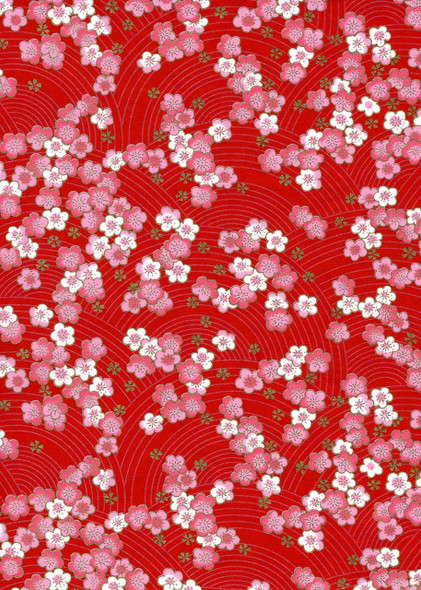 Japanese Paper Place Decorative Paper, Chiyogami Small Sakura on Red - 24x36 