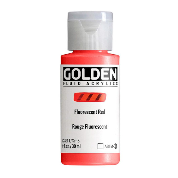 Golden Artists Colors Golden Fluid Acrylic, 1oz, Fluorescent Red