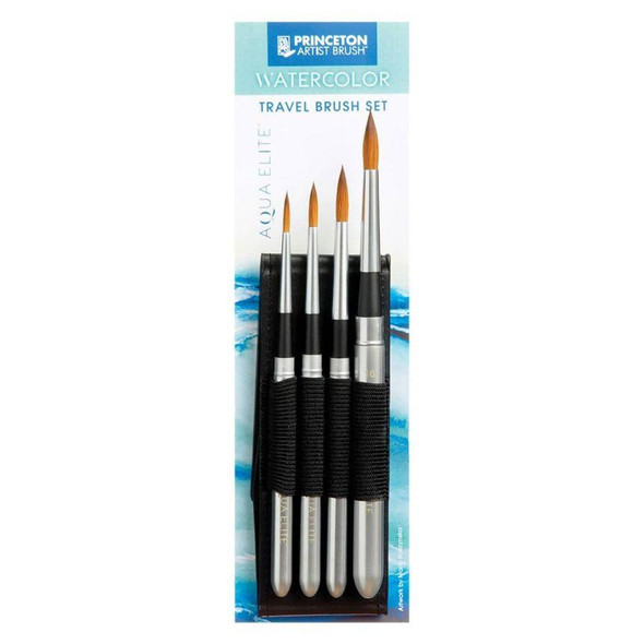 Princeton Artist Brush Company Princeton Brush Aqua Elite, Synthetic Kolinsky Sable, Series 4850, Set 4-Piece Travel Set 