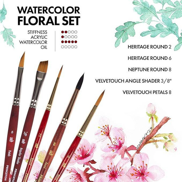 Princeton Artist Brush Company Princeton Brush Watercolor Floral Set, Professional Brush Set, 5pk 