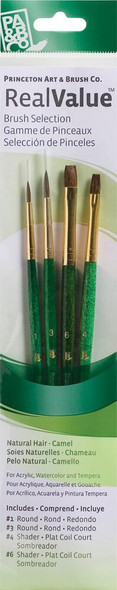 Princeton Artist Brush Company Princeton Brush RealValue Set, Short Handle Series 9100, #9110, Synthetic Bristle, 4pk 