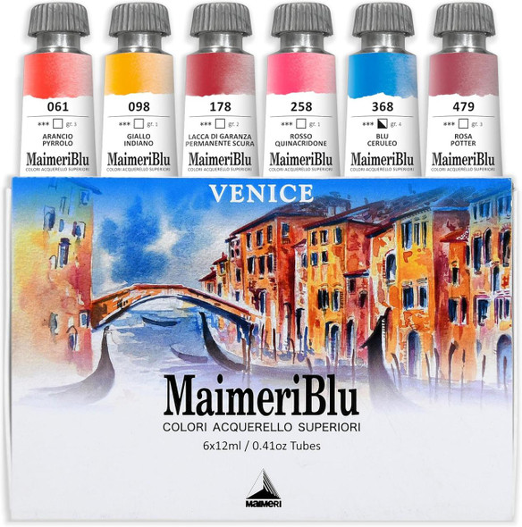 MaimeriBlu Watercolor Paint Set, Venice Thematic Colors, 6pk