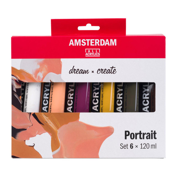Royal Talens Amsterdam Standard Series Acrylic Paint Set, Portrait Colors, Set of 6 x 120mL 