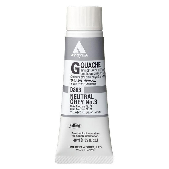 Holbein, Inc. Holbein Acrylic Gouache, 40ml Tube, Neutral Grey 3