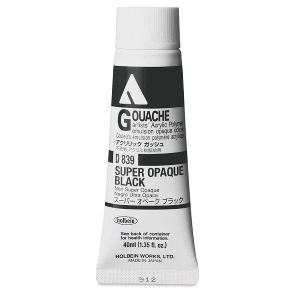 Holbein, Inc. Holbein Acrylic Gouache, 40ml Tube, Super Opaque Black