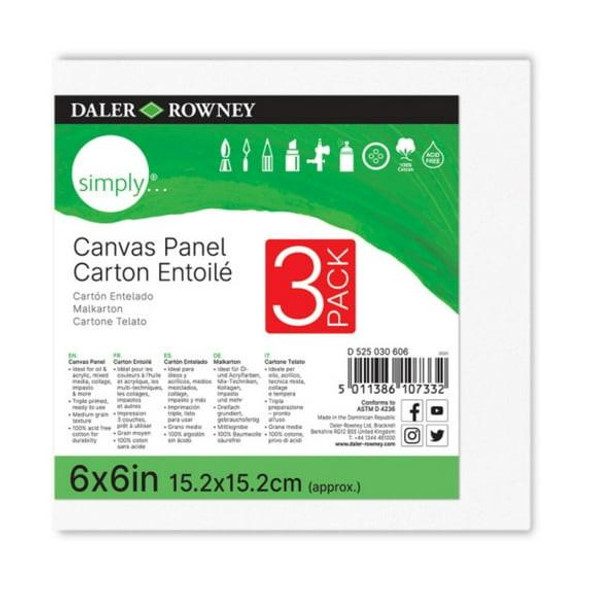 Dixon Ticonderoga Co. Daler Rowney Simply Series Canvas Panel, 6"x6", 3pk 