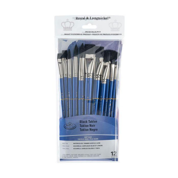 Royal Brush Royal's Zip N' Close Flat Variety Brush Set, Black Taklon, 12/pk Royal Brush Royal's Zip N' Close Flat Variety Brush Set, Black Taklon, 12/pk