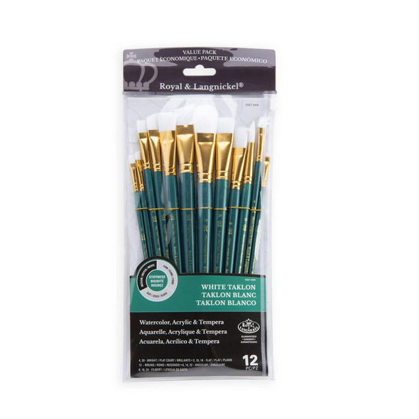 Royal's Zip N' Close Filbert Variety Brush Set, White Taklon, 12/pk Royal's Zip N' Close Filbert Variety Brush Set, White Taklon, 12/pk