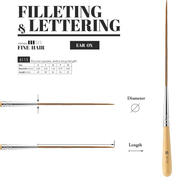 SLS ARTS Escoda Bravo Lettering Brush, Light Ear Ox, Striper Square 9 