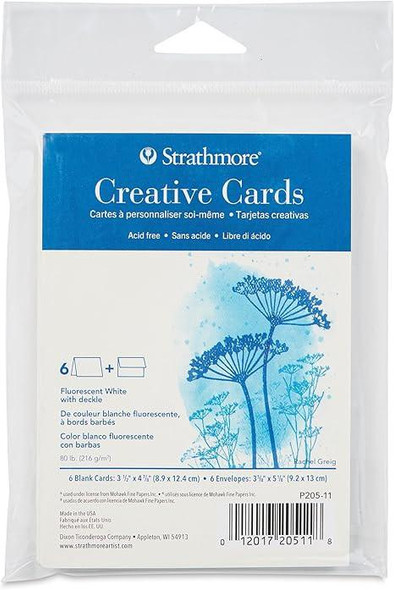 Strathmore Artist Papers Strathmore Creative Cards & Envelopes, Fluorescent White with Deckle Edge, 3.5" x 4.875", 6/pk