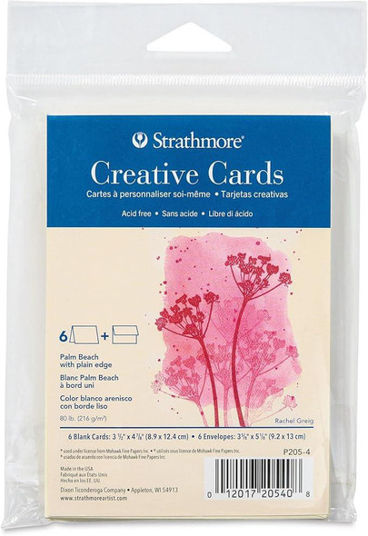 Strathmore Artist Papers Strathmore Creative Cards & Envelopes, Palm Beach White with Plain Edge, 3.5" x 4.875", 6/pk 