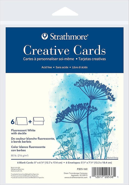 Strathmore Artist Papers Strathmore Creative Cards & Envelopes, Fluorescent White with Deckle Edge, 5" x 7", 6/pk 
