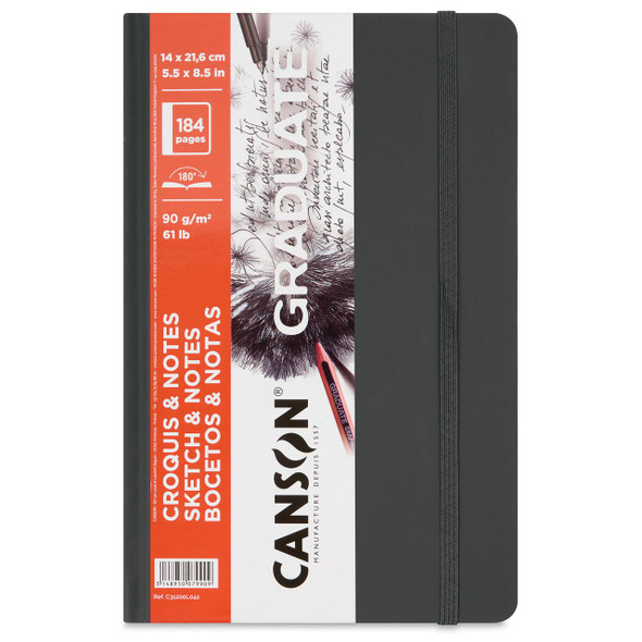  Canson Graduate Series Sketch and Note Art Book, Dark Gray Hardcover, 5.5" x 8.5" 