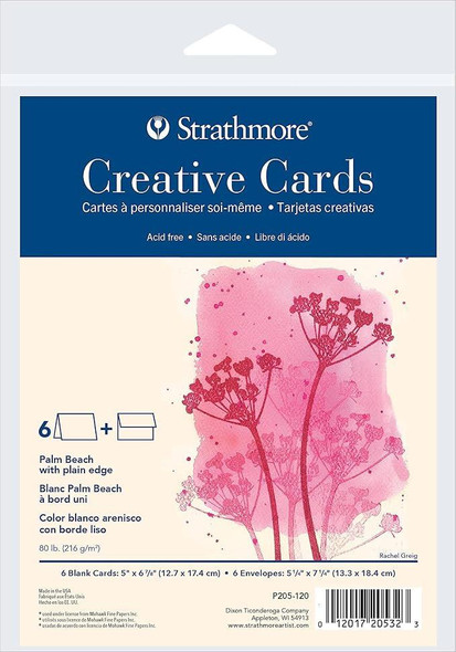 Strathmore Artist Papers Strathmore Creative Cards & Envelopes, Palm Beach White with Plain Edge, 5" x 7", 6/pk 