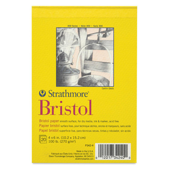 Strathmore Artist Papers Strathmore Bristol Pad, Smooth Surface, 300 Series, Tapebound, 4" x 6", 20 sheets