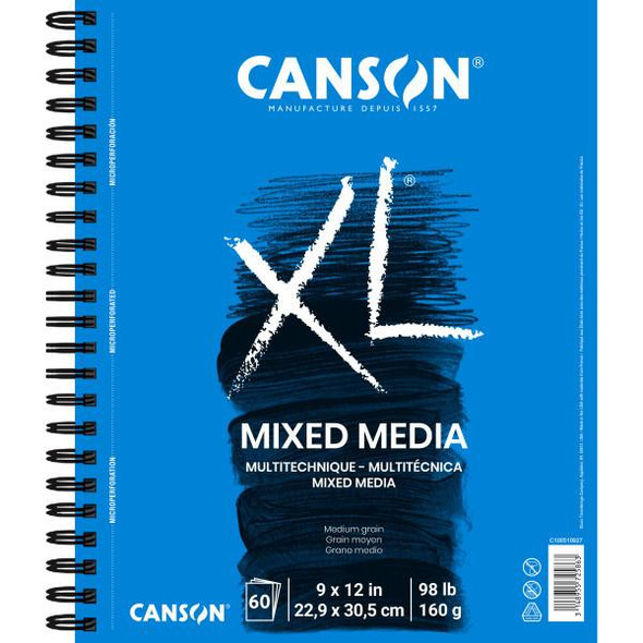  Canson XL Mixed Media Pad, Wire Bound - 9" x 12" 60pg 