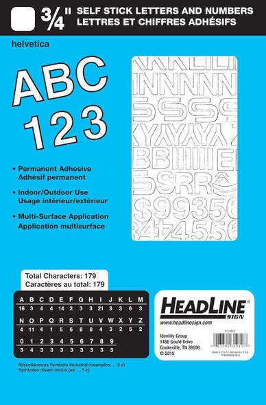 Headline Self-Stick Letters & Numbers, Heveltica Font, 3/4" White Headline Self-Stick Letters & Numbers, Heveltica Font, 3/4" White