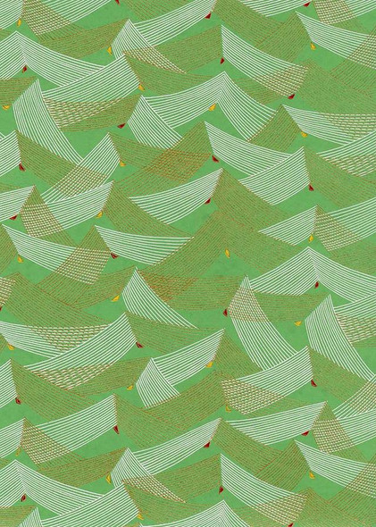 Japanese Paper Place Decorative Paper, Chiyogami Green/Gold Geometric Peaks - 24x36 Japanese Paper Place Decorative Paper, Chiyogami Green/Gold Geometric Peaks - 24x36