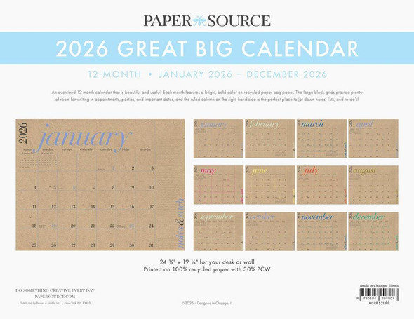 Waste Not Paper Company Paper Source 2026 The Great Big Calendar 