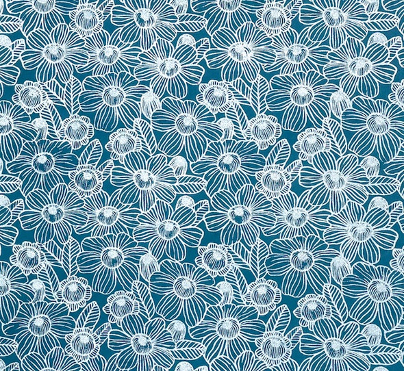 Giftsland Decorative Paper, Silver Flowers on Blue, 20"X30"