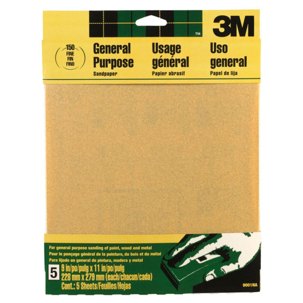 General Purpose Sanding Sheets, 9"X11", 5pk 150 Grit