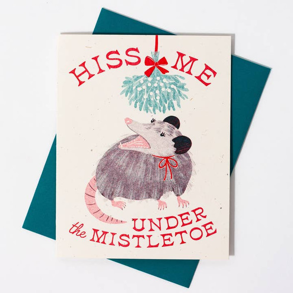 Bromstad Printing Co. - Hiss Me Under the Mistletoe - Risograph Card
