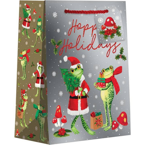  Jillson & Roberts Gift Bag, Medium, Festive Frogs 