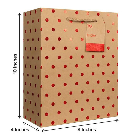  Jillson & Roberts Gift Bag, Medium, Red Dots on Kraft 