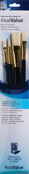 Princeton Artist Brush Company Princeton Brush RealValue Set, Long Handle Series 9100, #9131, Natural Bristle, 4pk 