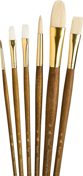Princeton Artist Brush Company Princeton Brush RealValue Set, Long Handle Series 9100, #9148, Natural Bristle & White Taklon Mix, 6pk 