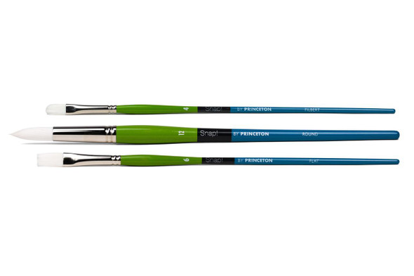 Princeton Artist Brush Company Princeton Brush Snap! Series 9800, Long Handle, White Taklon, Set of 3 