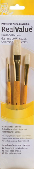 Princeton Artist Brush Company Princeton Brush RealValue Set, Short Handle Series 9100, #9103, Natural Bristle, 3pk 