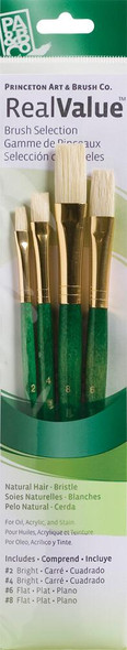 Princeton Artist Brush Company Princeton Brush RealValue Set, Short Handle Series 9100, #9112, Natural Bristle, 4pk 